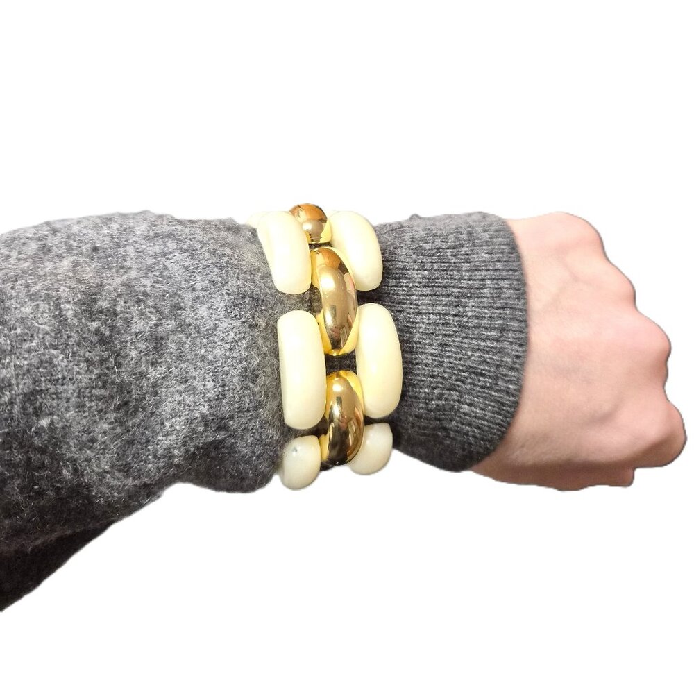 VTG Galalith&Gold‑Tone Link Bracelet Brev. Pat. Wide Statement Link Mobwife Luxe